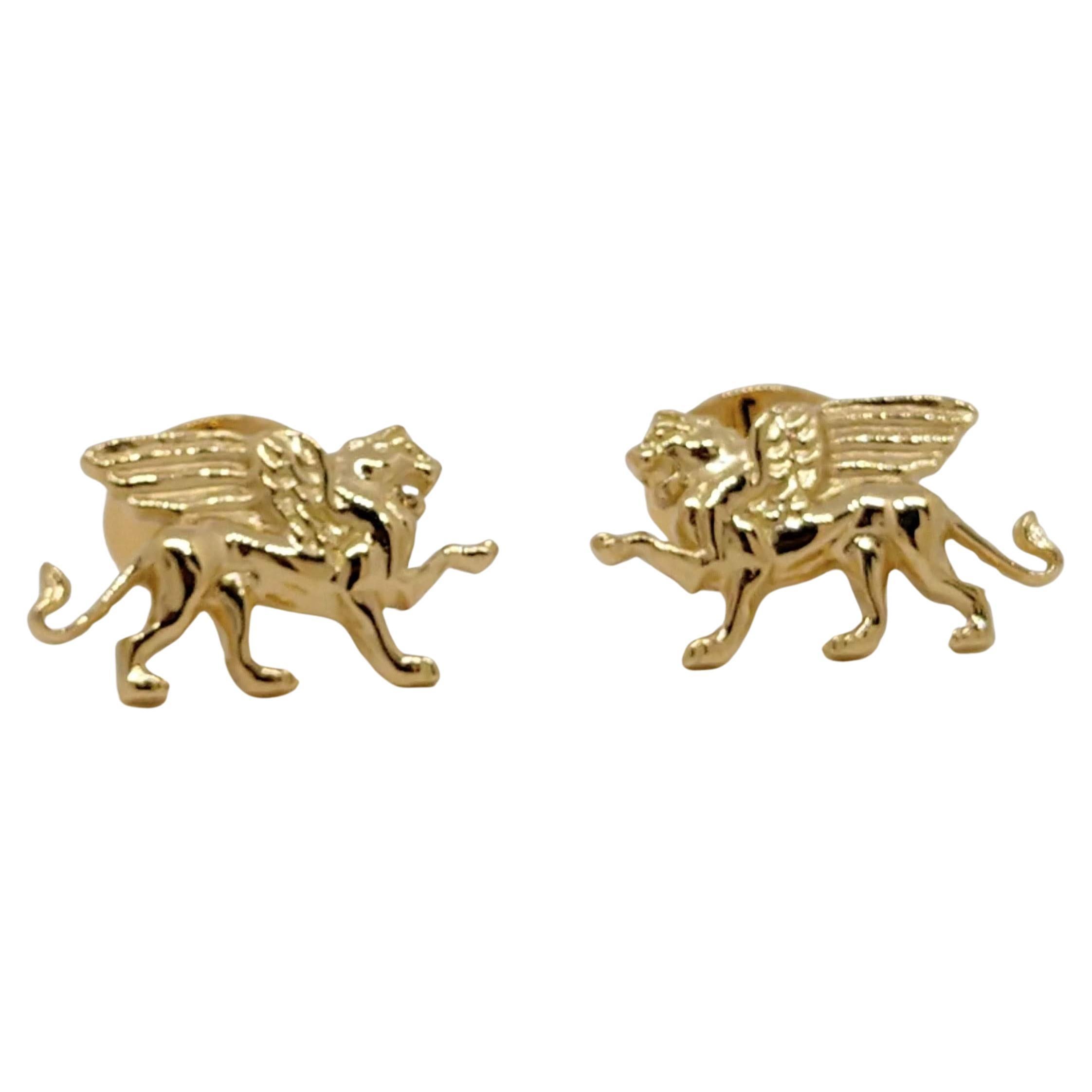 Contemporary 14 Karat Yellow Gold Winged Griffin Cufflinks For Sale