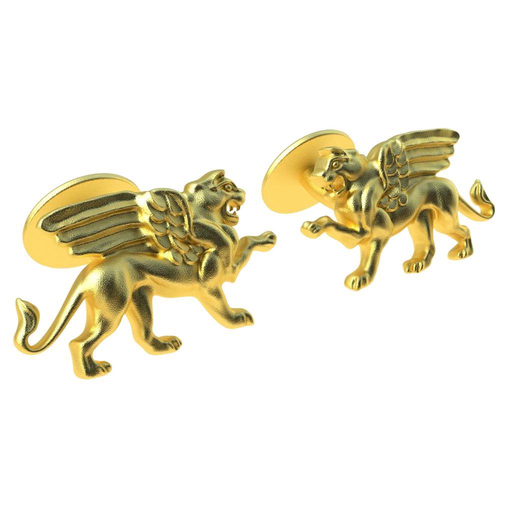 14 Karat Yellow Gold Winged Griffin Cufflinks