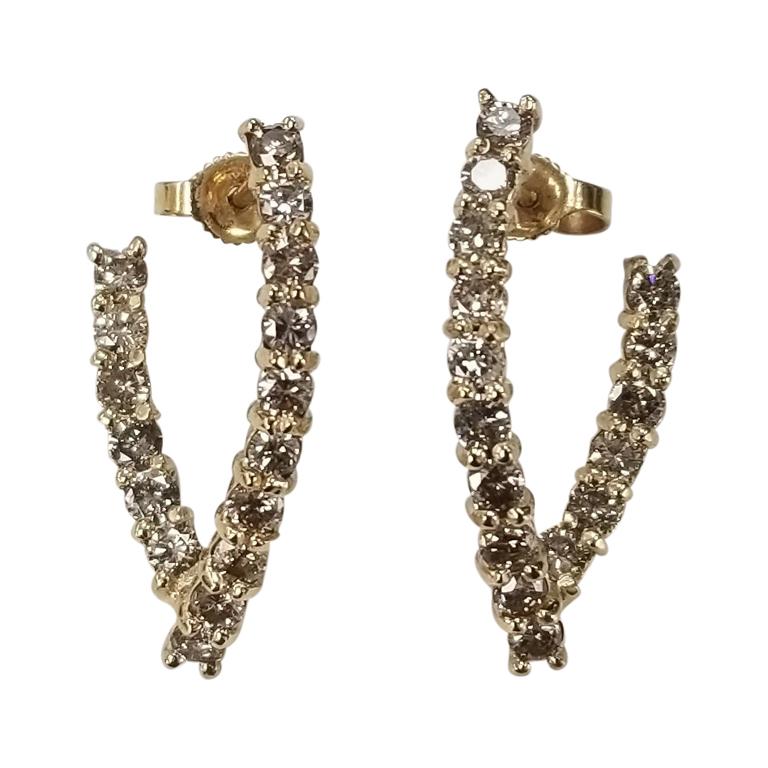 Boucles d'oreilles en or jaune 14 carats avec diamants « chevron »