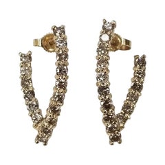 14 Karat Yellow Gold "Wishbone" Diamond Earrings