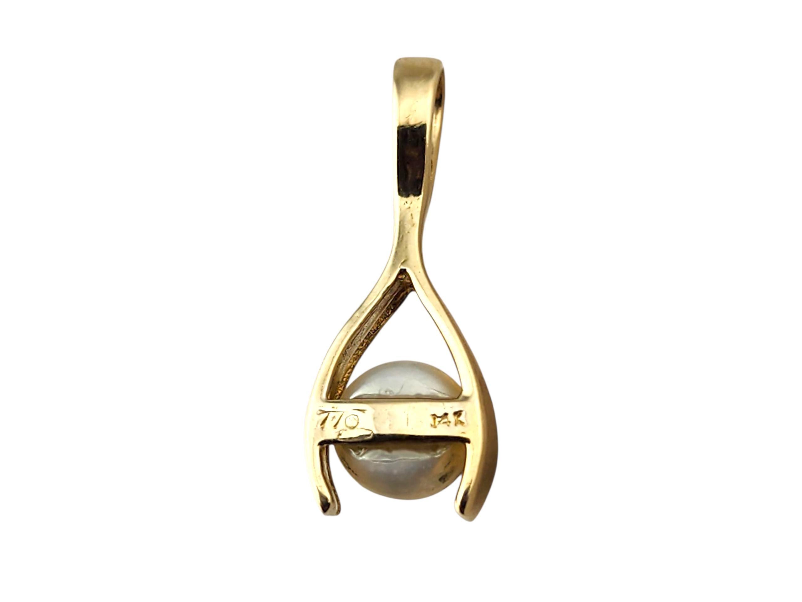 Ciondolo con perla Wishbone in oro giallo 14 carati #23161 in vendita 1