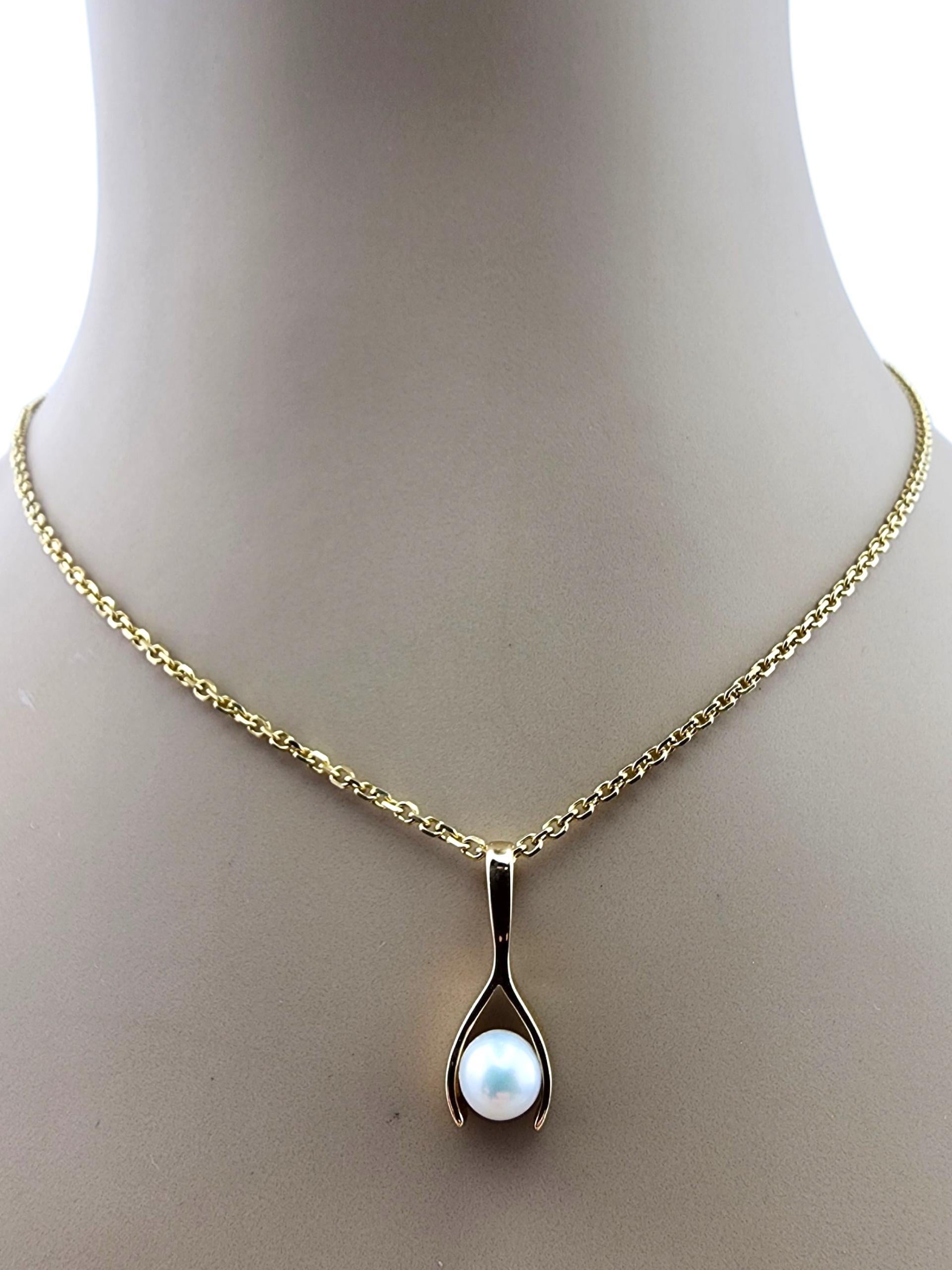 Ciondolo con perla Wishbone in oro giallo 14 carati #23161 in vendita 3