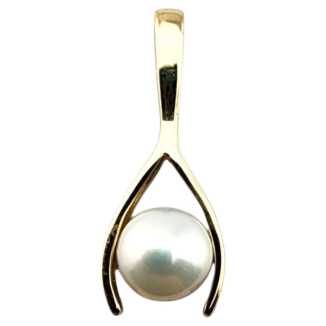 Ciondolo con perla Wishbone in oro giallo 14 carati #23161 in vendita