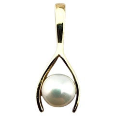14 Karat Yellow Gold Wishbone Pearl Pendant #23161