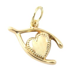 14 Karat Yellow Gold Wishbone with Heart Charm