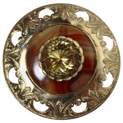 Antique 14-Karat Yellow Gold with Agate & Claw Set Citrine Quartz Brooch or Pendant