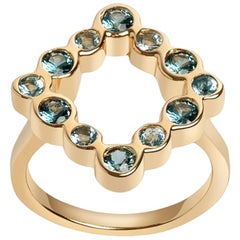 14 karat yellow gold with Aquamarine and London Blue Topaz Cocktail Ring