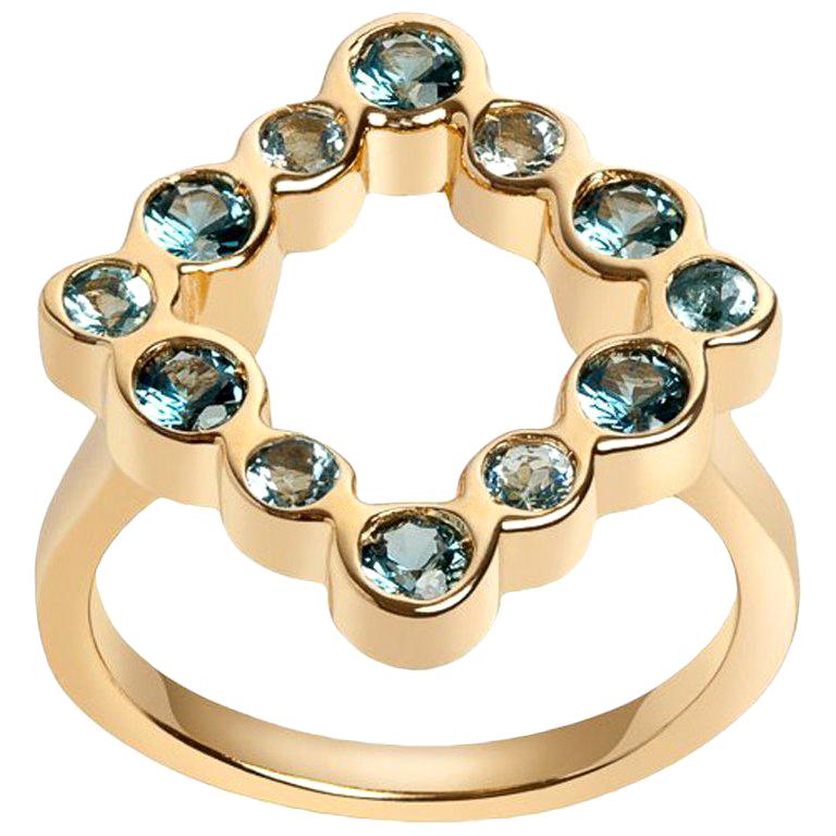 14 Karat Yellow Gold with Aquamarine and London Blue Topaz Cocktail Ring