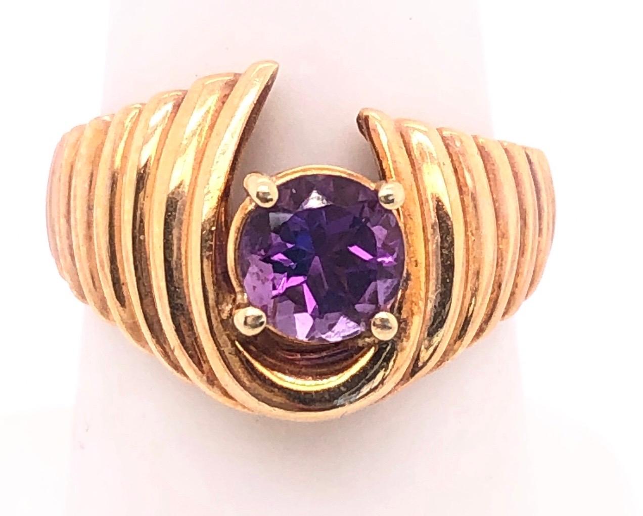 Women's or Men's 14 Karat Yellow Gold with Center Amethyst Dome Fashion Ring For Sale