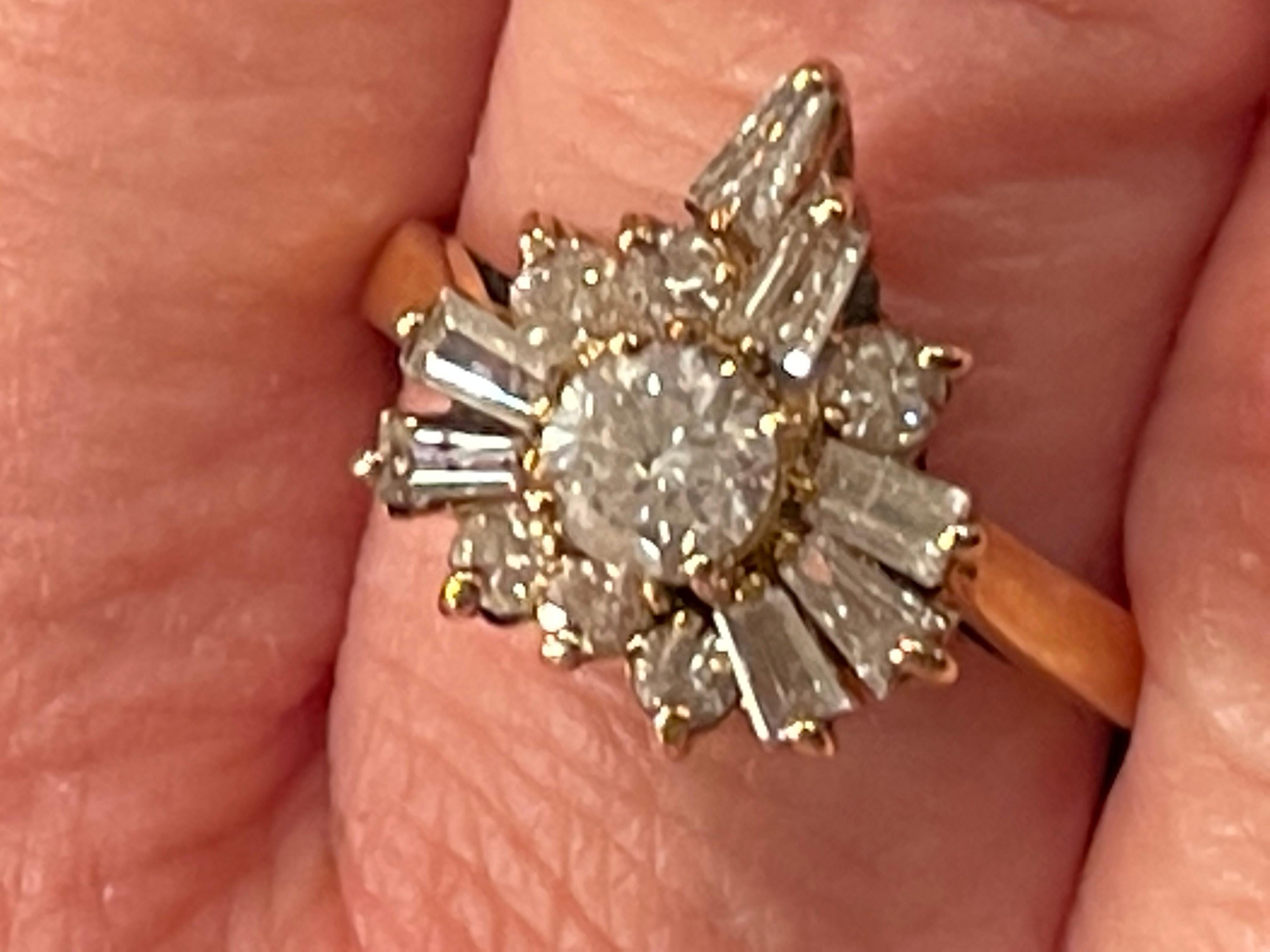 14 Karat Yellow Gold with Diamond Cluster Cocktail Ring For Sale 3
