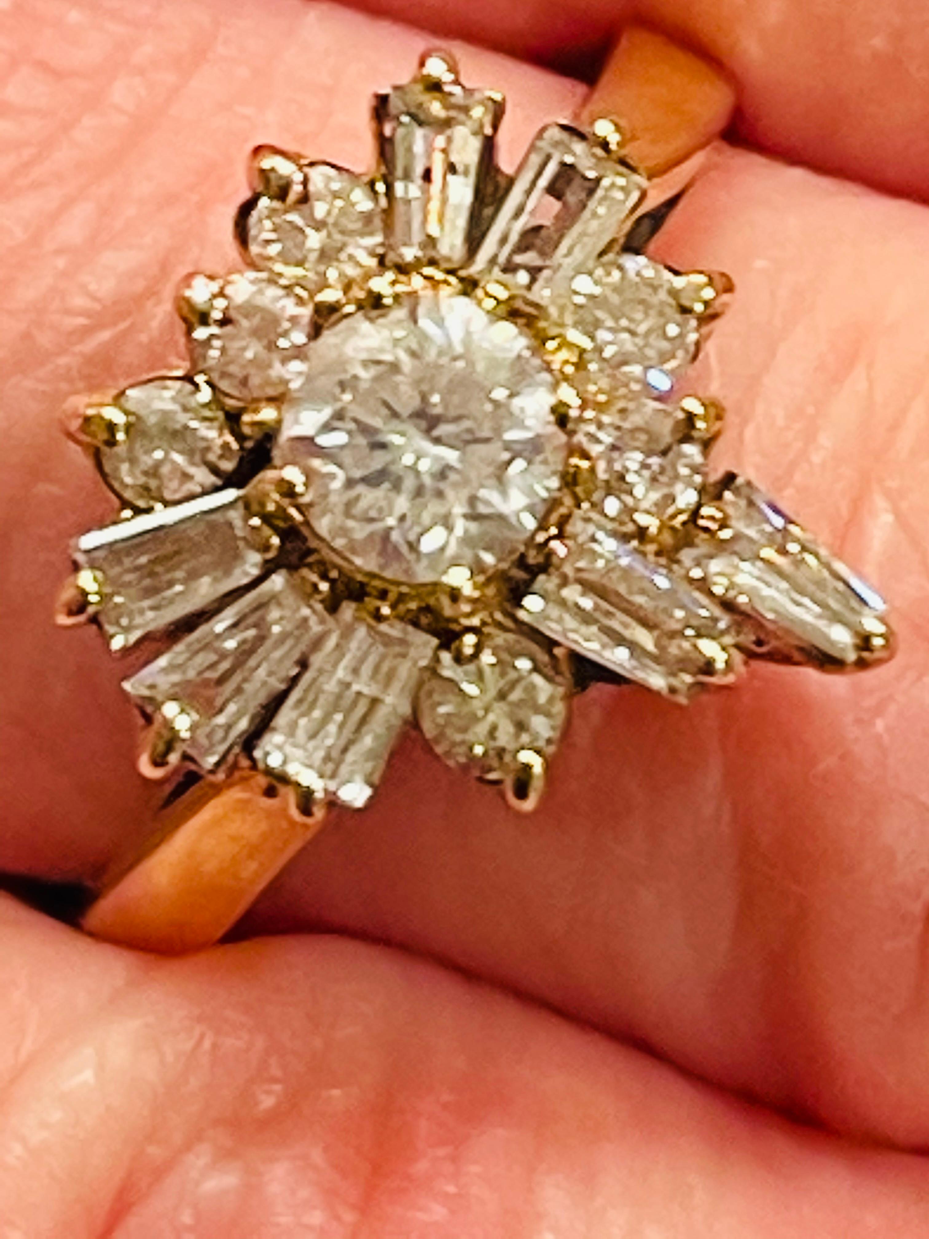 14 Karat Yellow Gold with Diamond Cluster Cocktail Ring For Sale 4