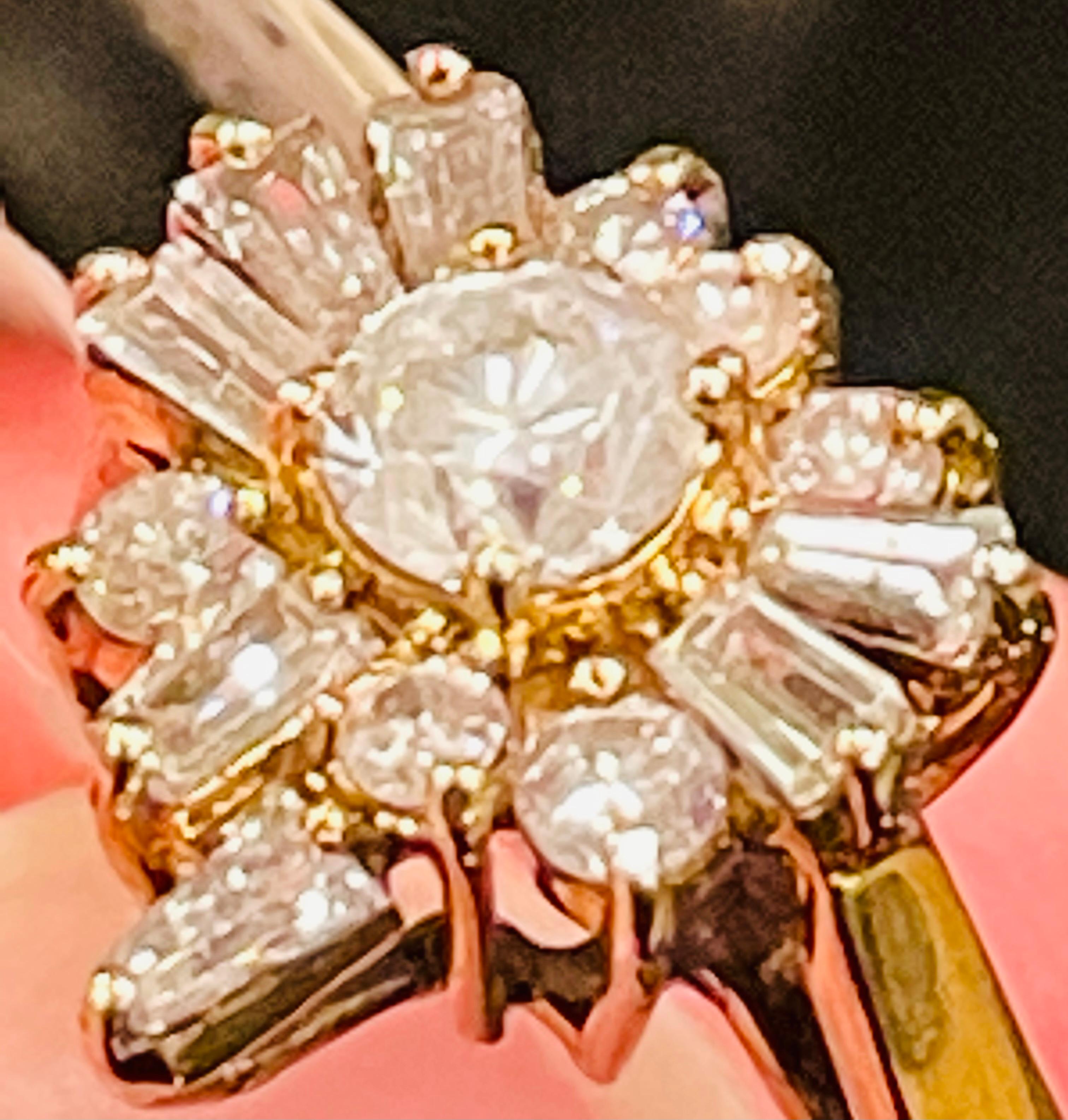 Anello Cocktail in oro giallo 14 carati con cluster di diamanti in vendita 8