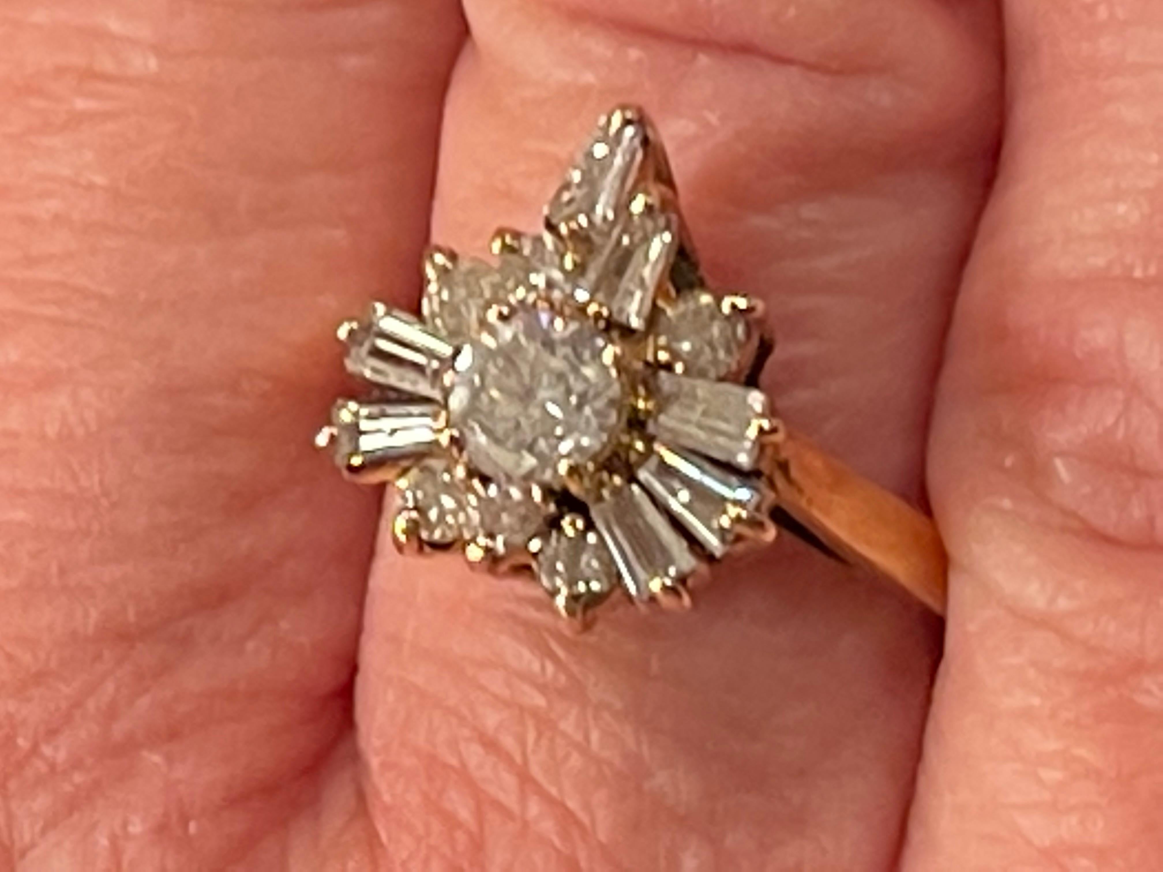 14 Karat Yellow Gold with Diamond Cluster Cocktail Ring For Sale 2