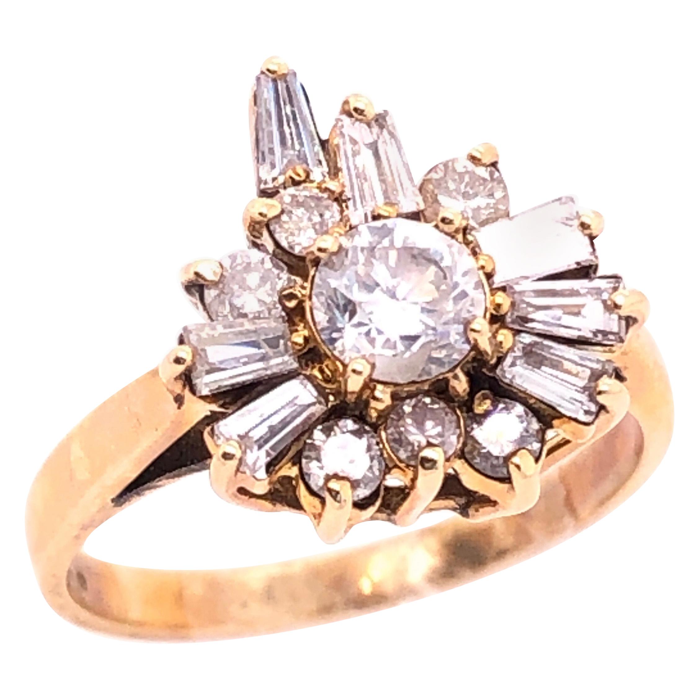 14 Karat Yellow Gold with Diamond Cluster Cocktail Ring For Sale