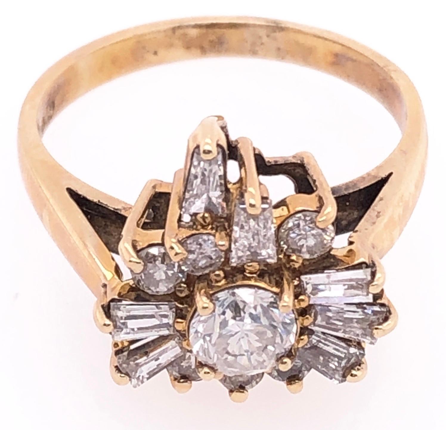 Round Cut 14 Karat Yellow Gold with Diamond Cluster Cocktail Ring For Sale