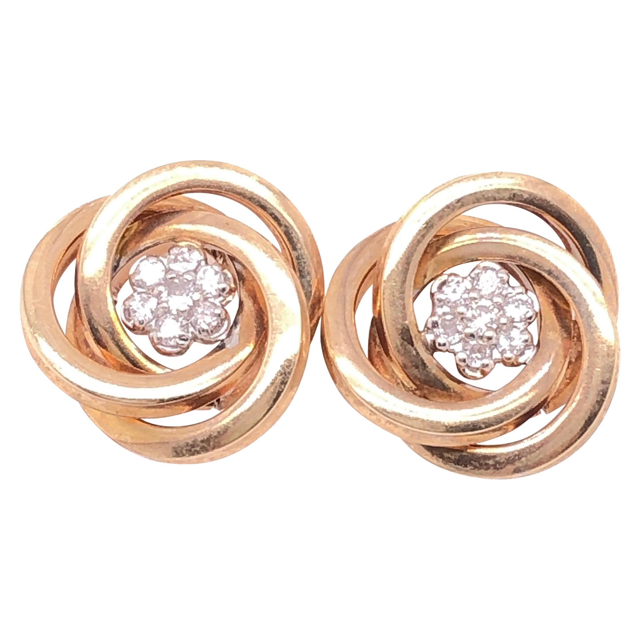 14 Karat Yellow Gold with Diamond Cluster Huggie Earrings