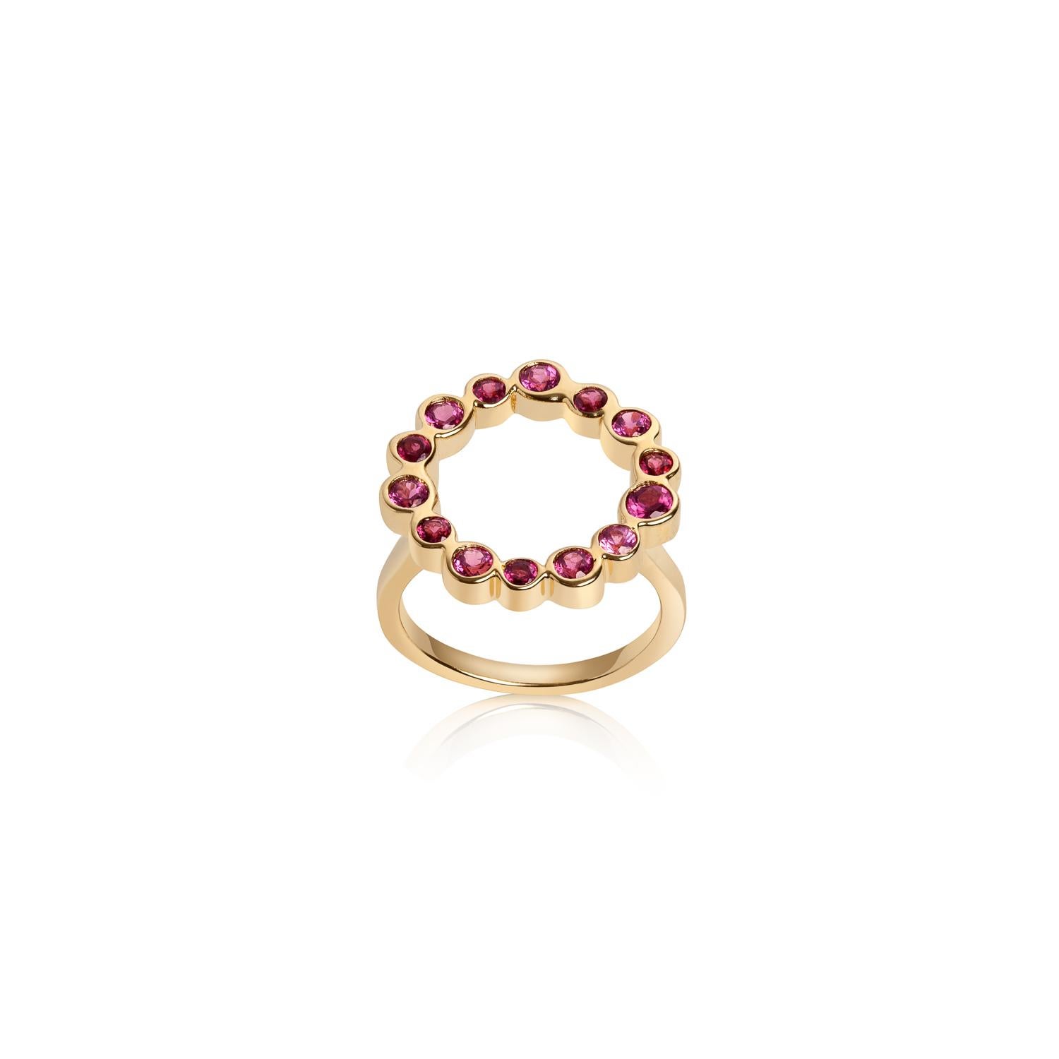 Wear this open circle ring composed of Hi June Parker's signature organic circles filled with
gemstones to express the universal original perfection that makes you unique.

Inspired by seeing the cross-section view of life, as if slicing a tree to