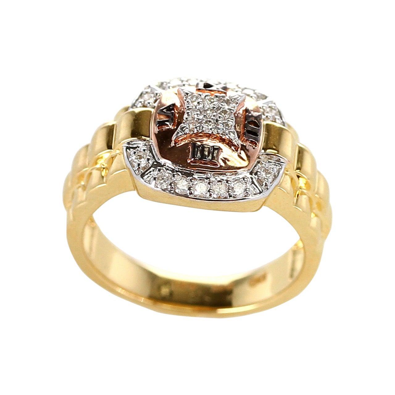 14 Karat Yellow Gold with Rose Gold Diamond and Watch Style Band Ring 7