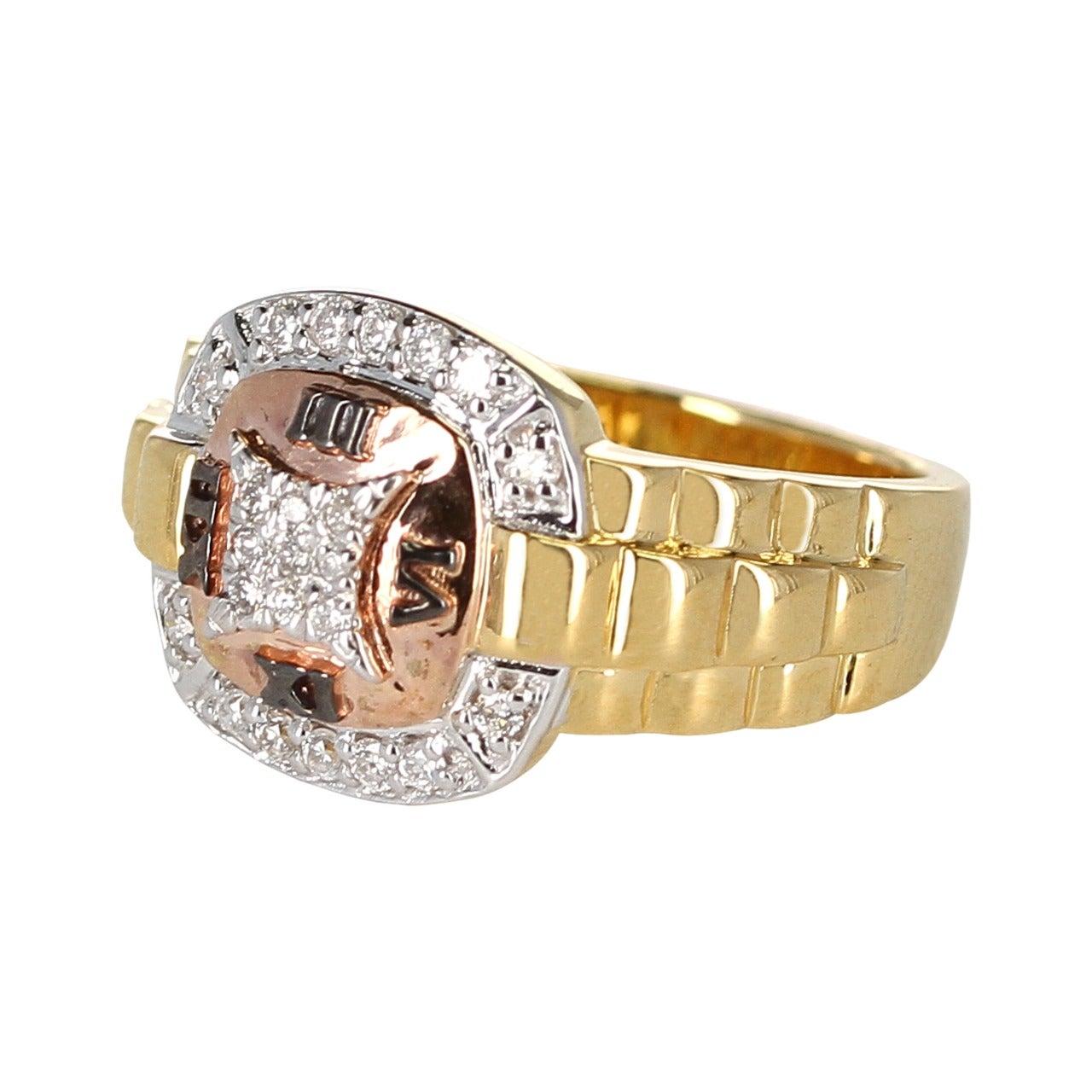 14 Karat Yellow Gold with Rose Gold Diamond and Watch Style Band Ring 9