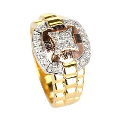 14 Karat Yellow Gold with Rose Gold Diamond and Watch Style Band Ring