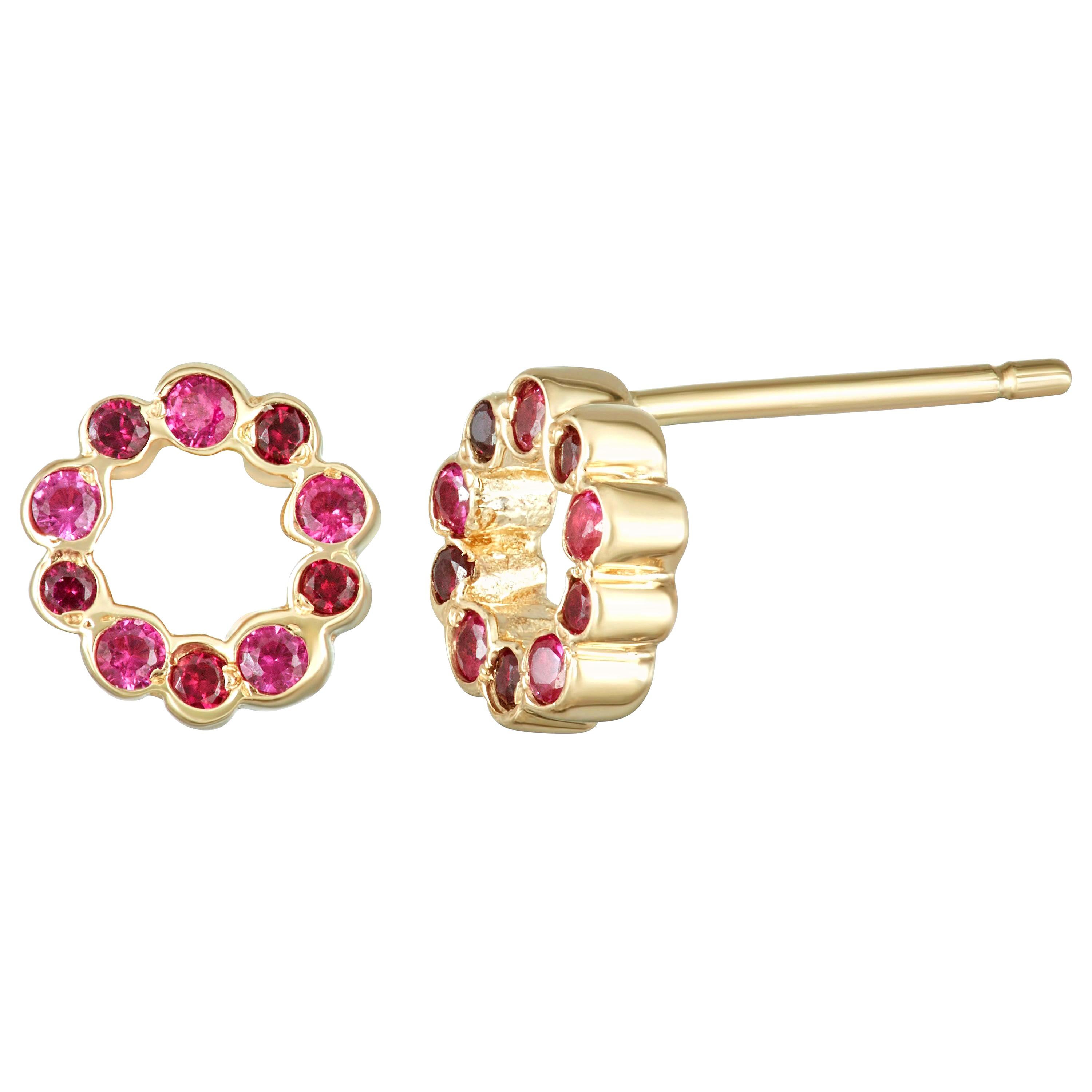 14 Karat Yellow Gold with Rubies Stud Earrings