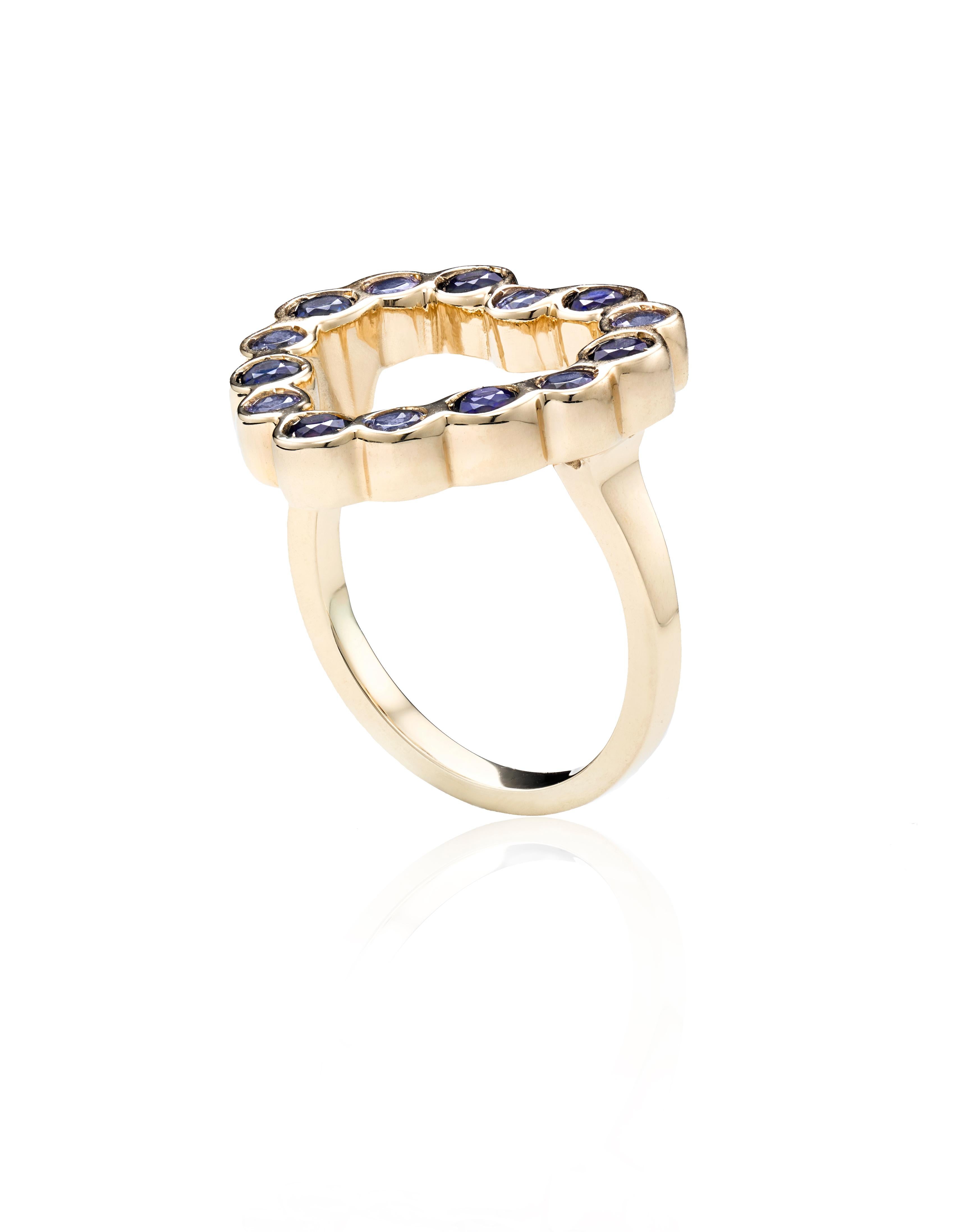 Wear this open heart ring composed of Hi June Parker's signature organic circles filled with
gemstones to express universal love for yours truly.

Inspired by seeing the cross-section view of life, as if slicing a tree to see its underlying