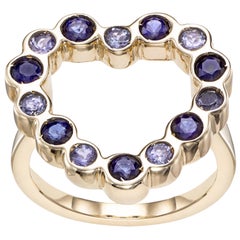 14 karat yellow gold with Tanzanite and Blue Sapphire Heart shape Cocktail Ring