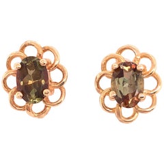 14 Karat Yellow Gold with Topaz Floral Button Earrings
