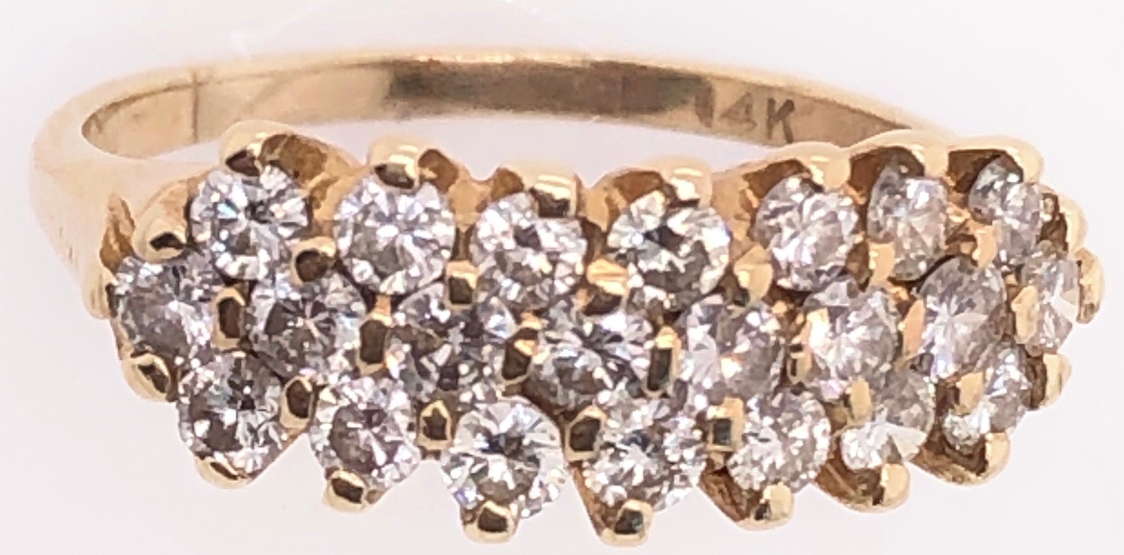 Round Cut 14 Karat Yellow Gold with Triple Tier Diamonds Wedding / Anniversary Ring For Sale