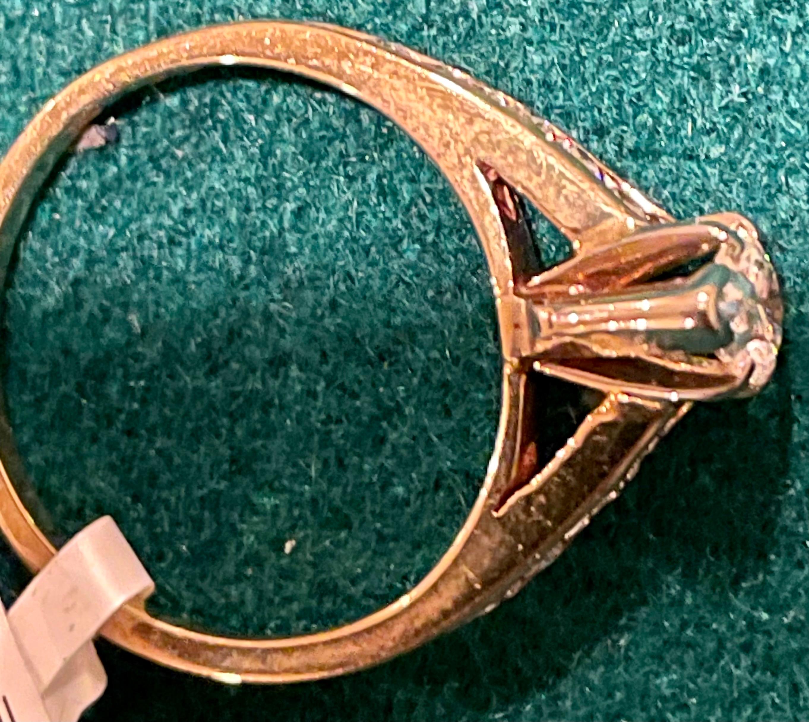 14 Karat Yellow Gold with White Gold Prongs Diamond Engagement Ring For Sale 3