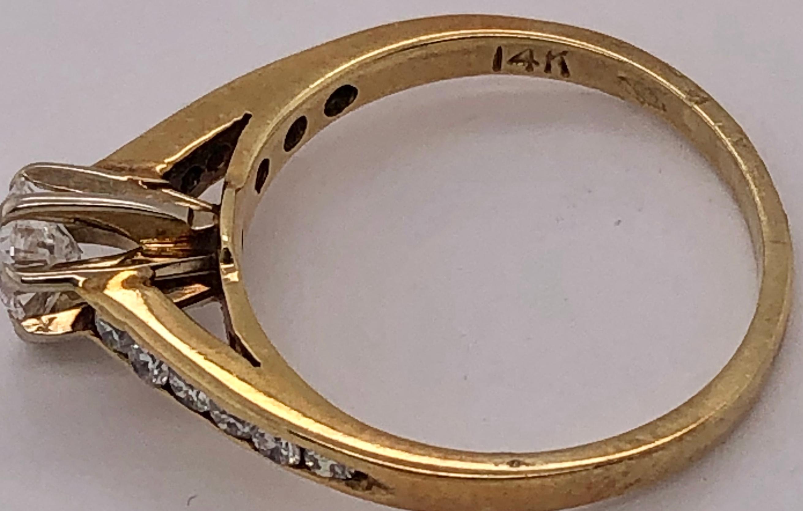 14 Karat Yellow Gold with White Gold Prongs Diamond Engagement Ring For Sale 2