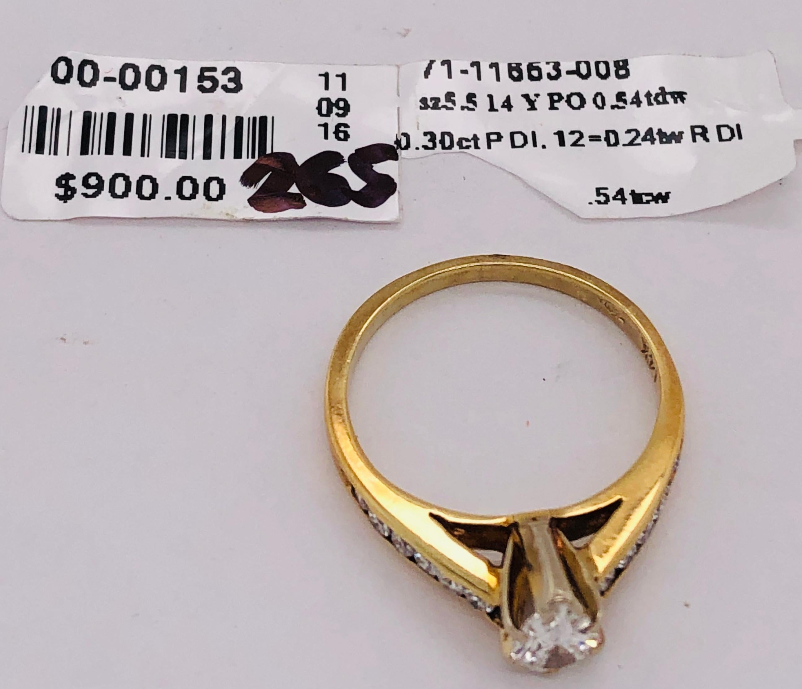 14 Karat Yellow Gold with White Gold Prongs Diamond Engagement Ring For Sale 3