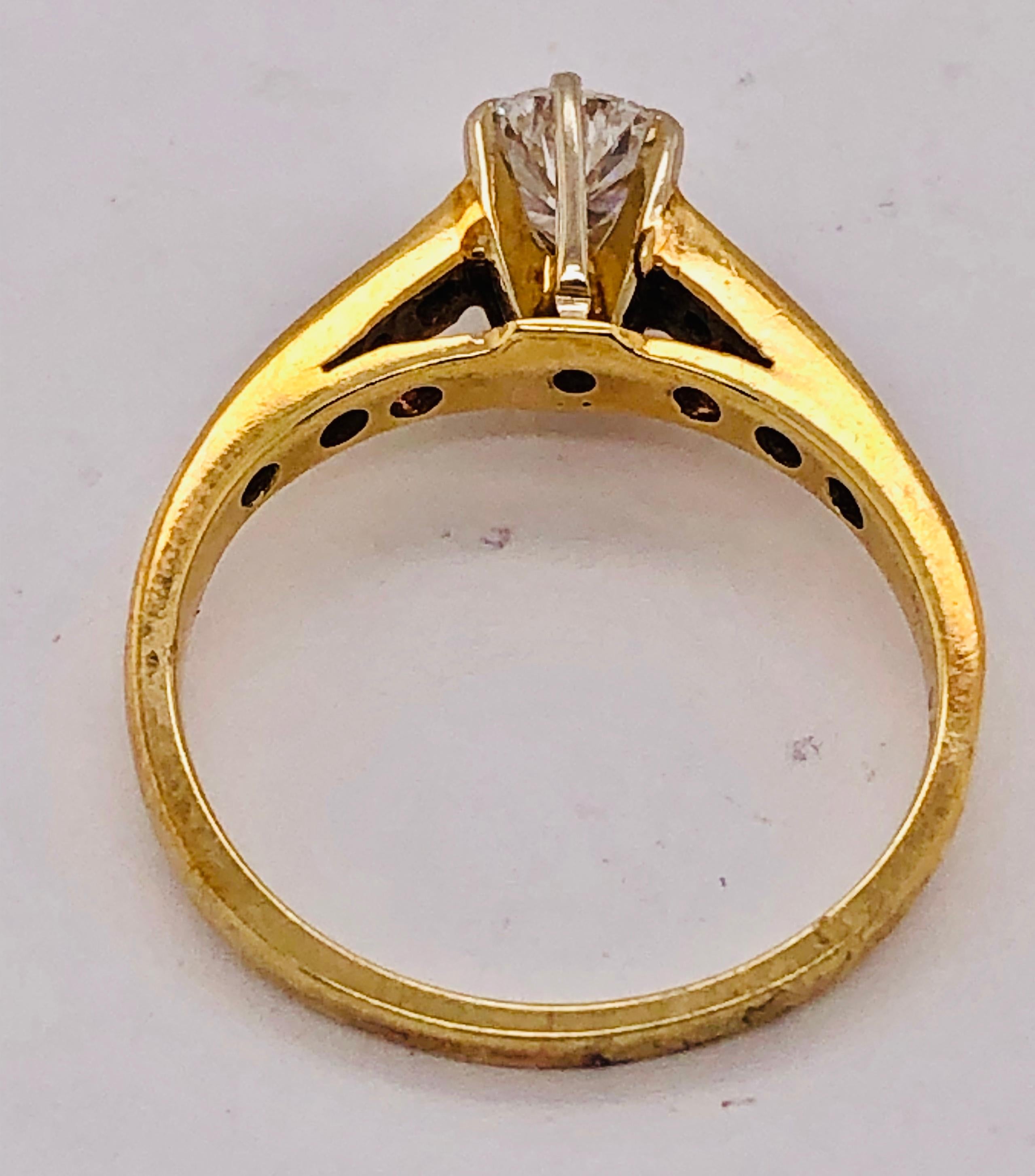 14 Karat Yellow Gold with White Gold Prongs Diamond Engagement Ring For Sale 1