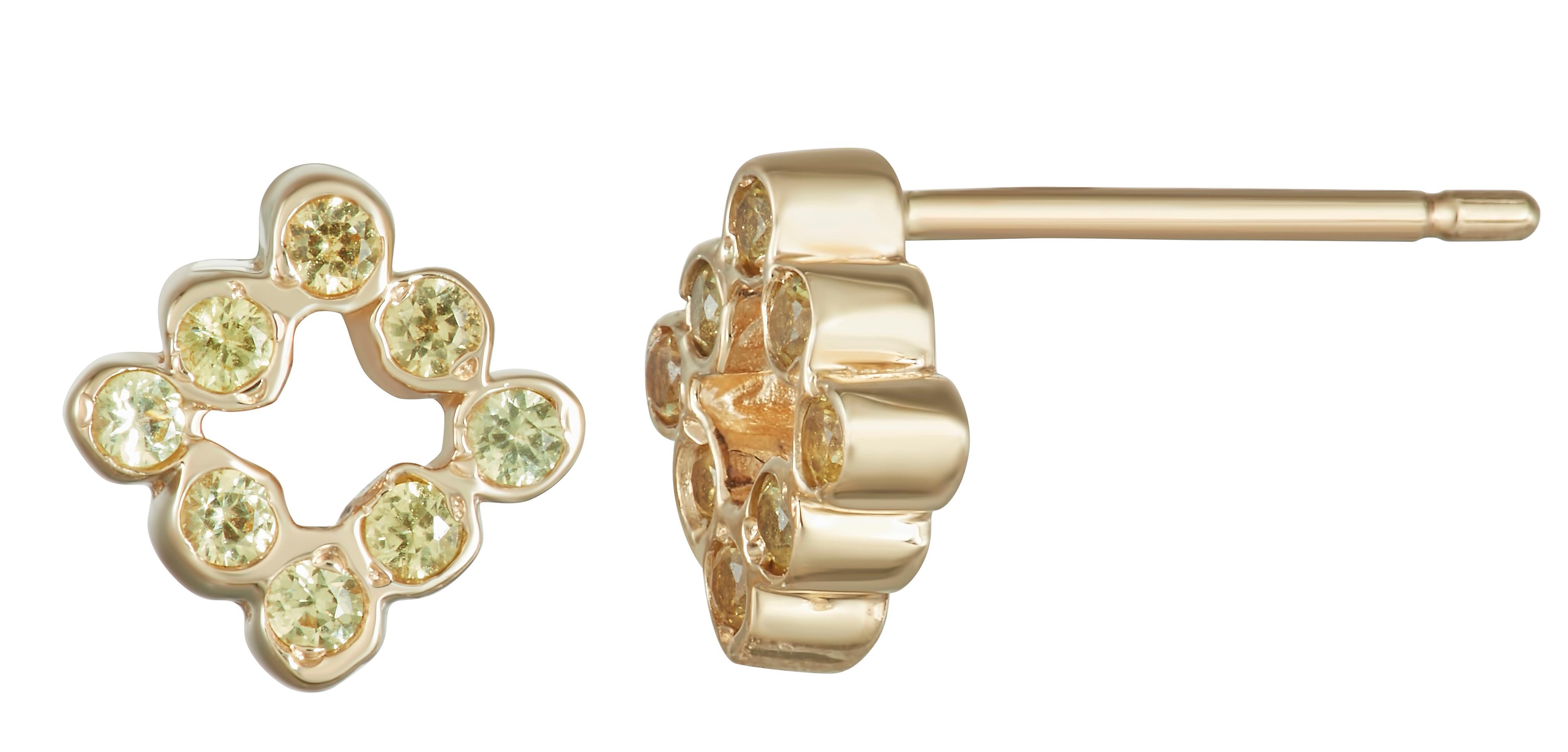 Contemporary 14 Karat Yellow Gold with Yellow Sapphire Stud Earrings