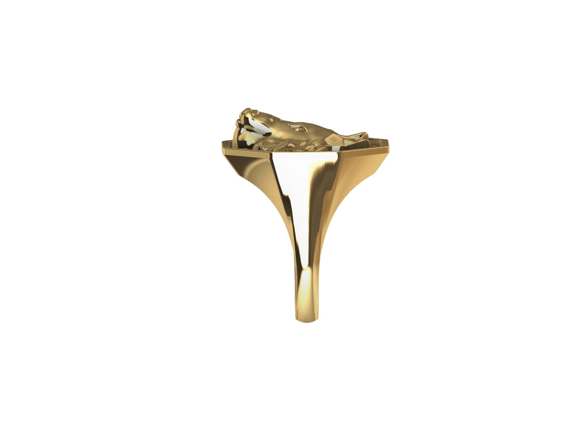 For Sale:  14 Karat Yellow Gold Wolf Signet Ring 11