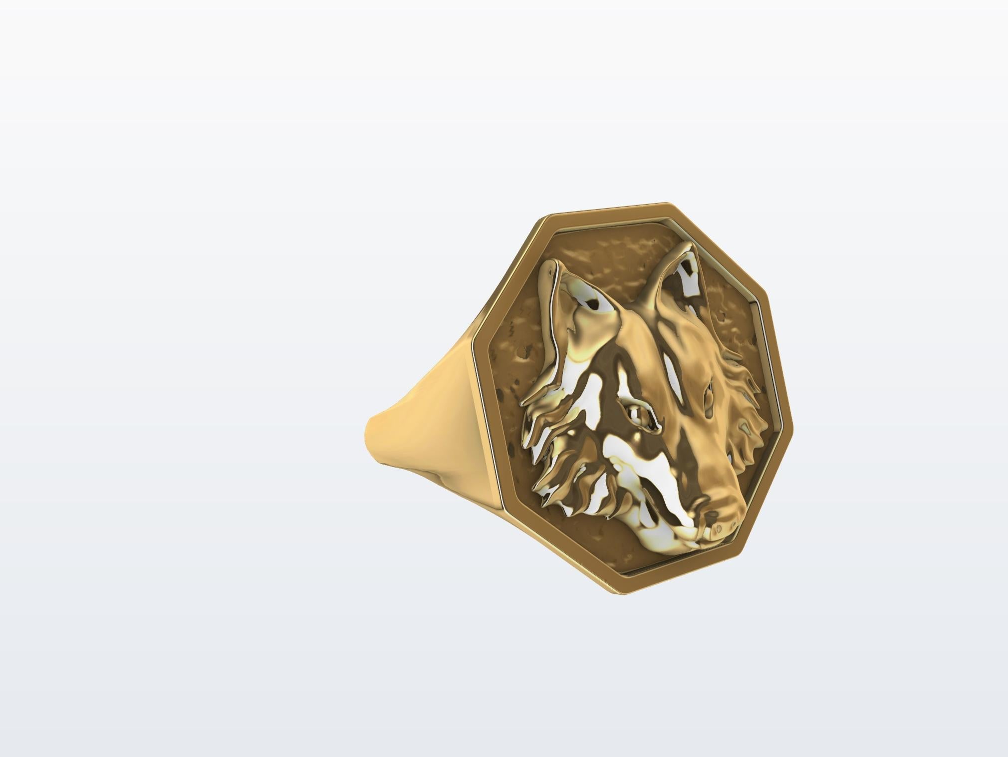 For Sale:  14 Karat Yellow Gold Wolf Signet Ring 4