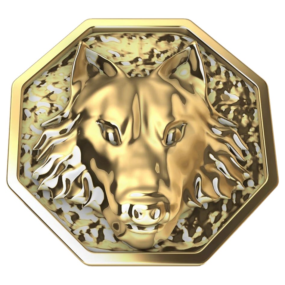 Anillo de oro amarillo de 14 quilates con forma de lobo