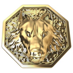 Anillo de oro amarillo de 14 quilates con forma de lobo