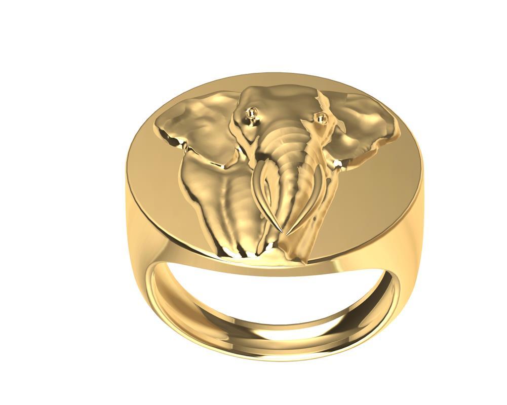 For Sale:  14 Karat Yellow Gold Women's Elephant 2 Tusks Signet Ring 5
