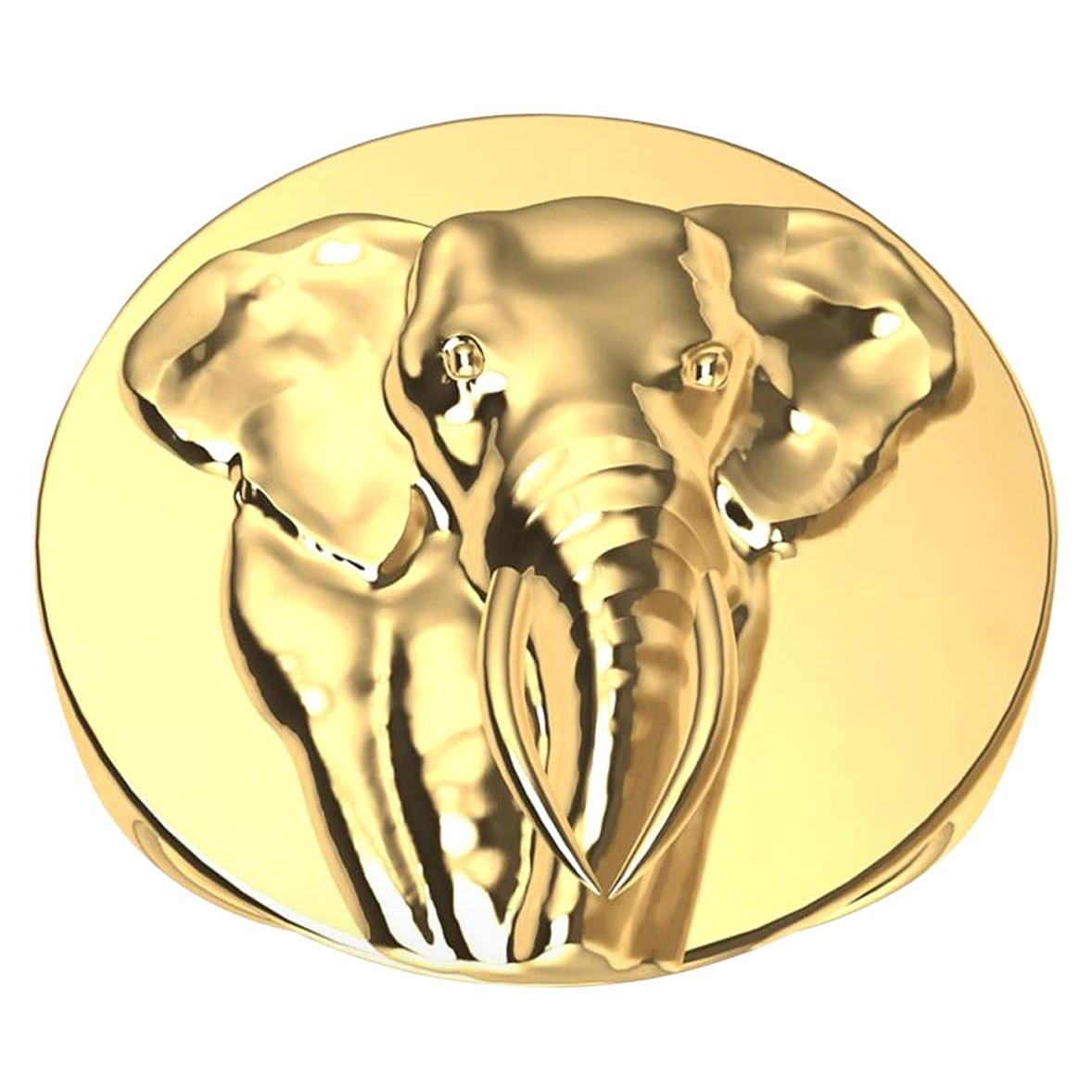 For Sale:  14 Karat Yellow Gold Women's Elephant 2 Tusks Signet Ring