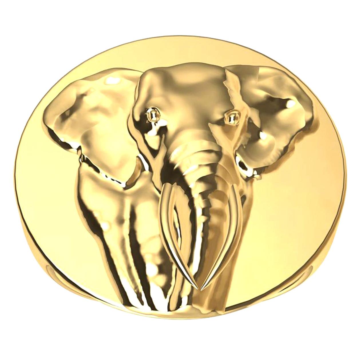 En vente :  Bague sigillaire en or jaune 14 carats à 2 têtes d'éléphant pour femme