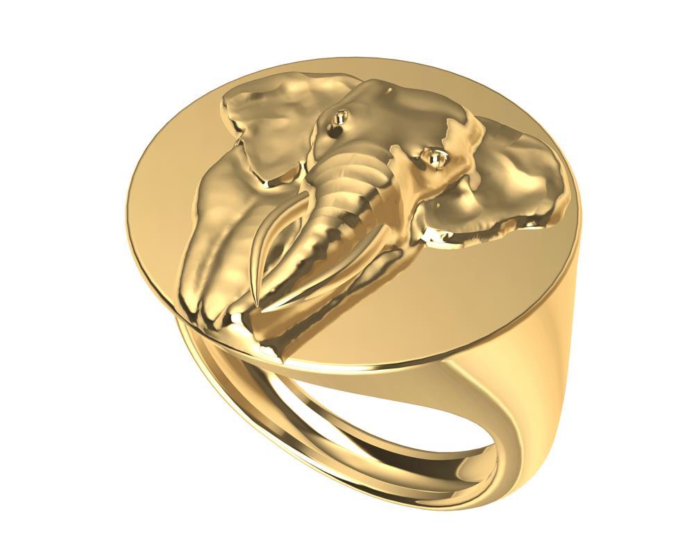 For Sale:  14 Karat Yellow Gold Women's Elephant 2 Tusks Signet Ring 2