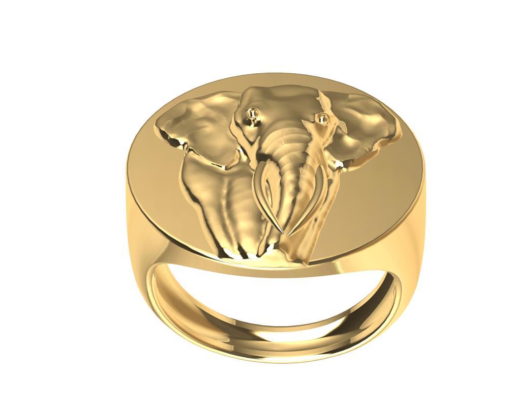 En vente :  Bague sigillaire en or jaune 14 carats à 2 têtes d'éléphant pour femme 5