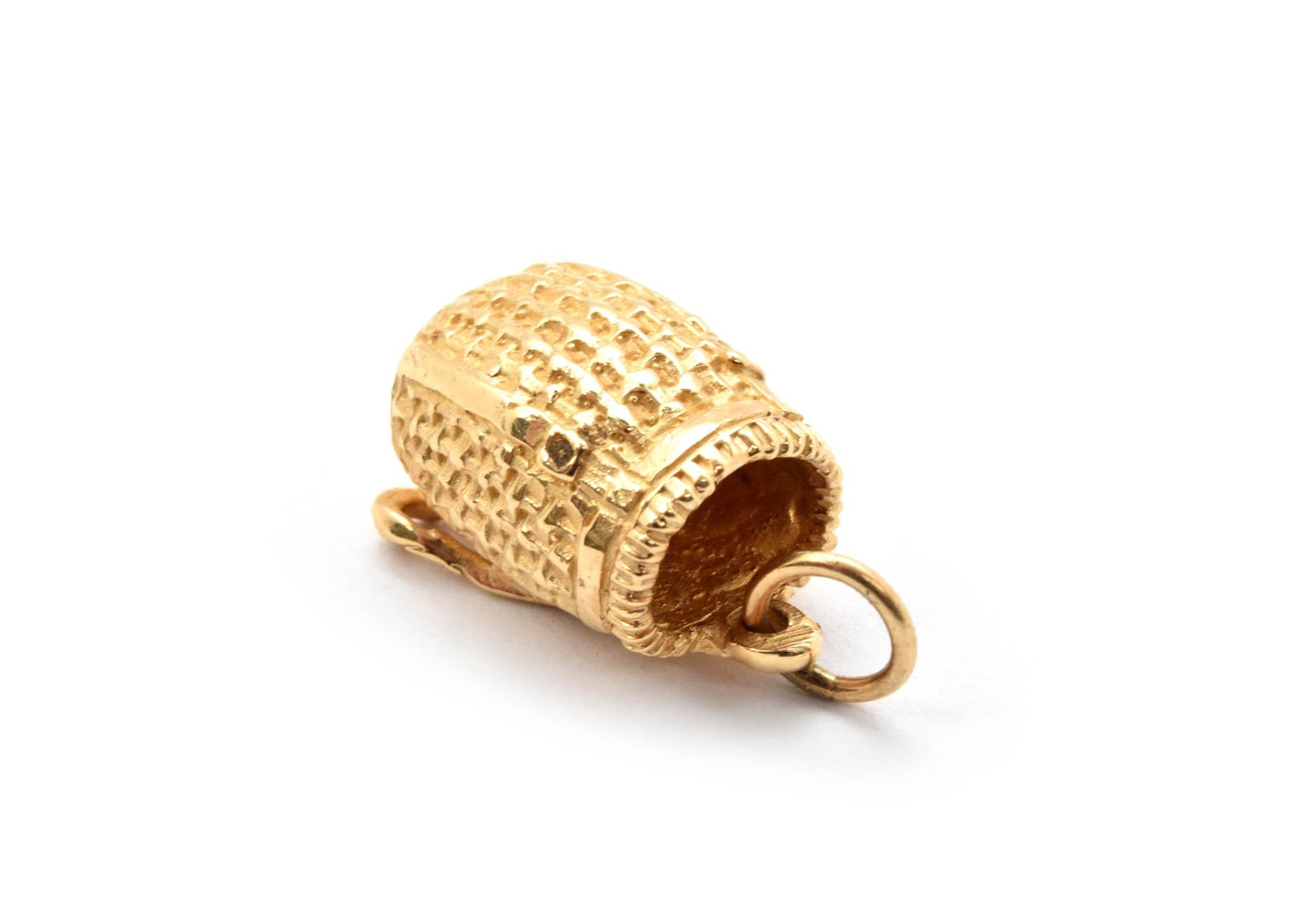 Modern 14 Karat Yellow Gold Woven Basket Charm 4.7 Grams