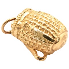 14 Karat Yellow Gold Woven Basket Charm 4.7 Grams