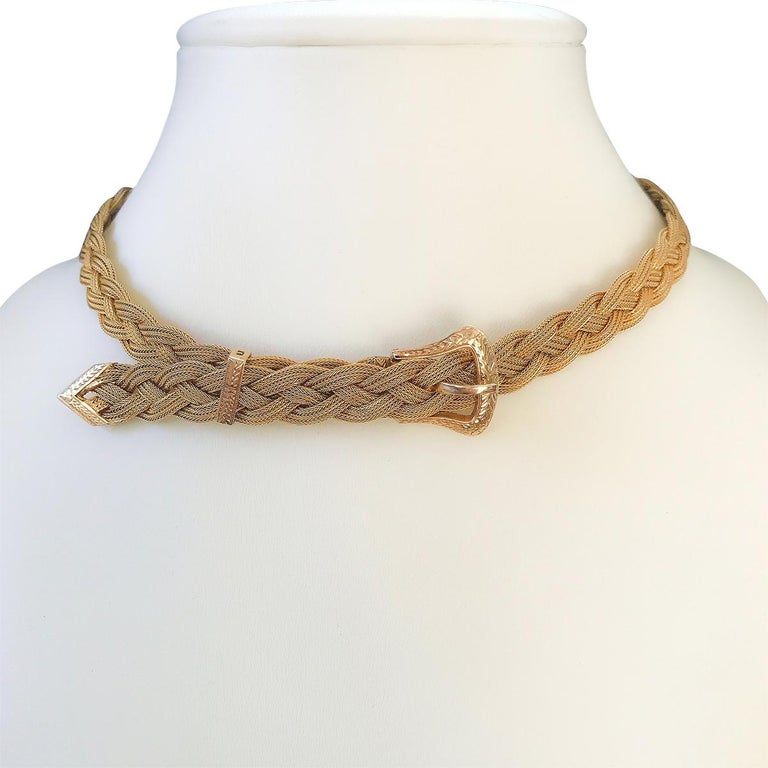 14 Karat Yellow Gold Woven Braided Choker Necklace at 1stDibs