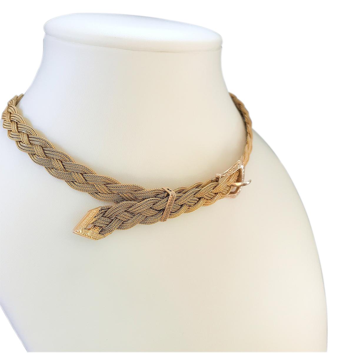 Contemporary 14 Karat Yellow Gold Woven Braided Choker Necklace