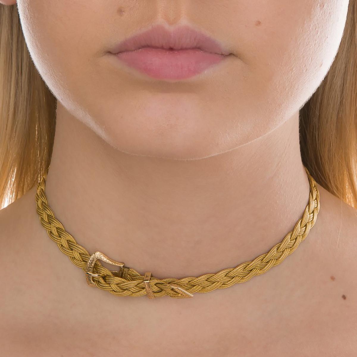 14 Karat Yellow Gold Woven Braided Choker Necklace 4