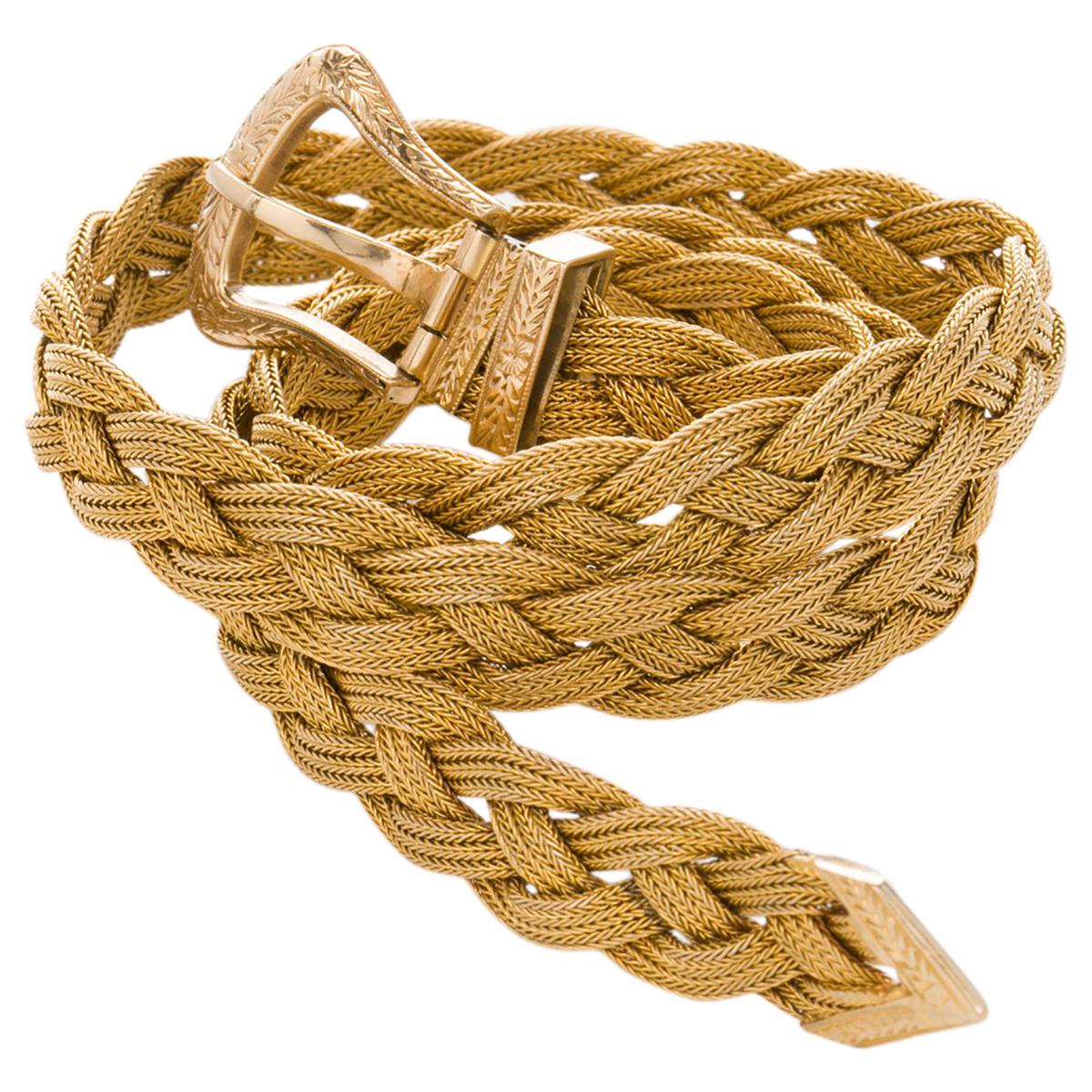 14 Karat Yellow Gold Woven Braided Choker Necklace