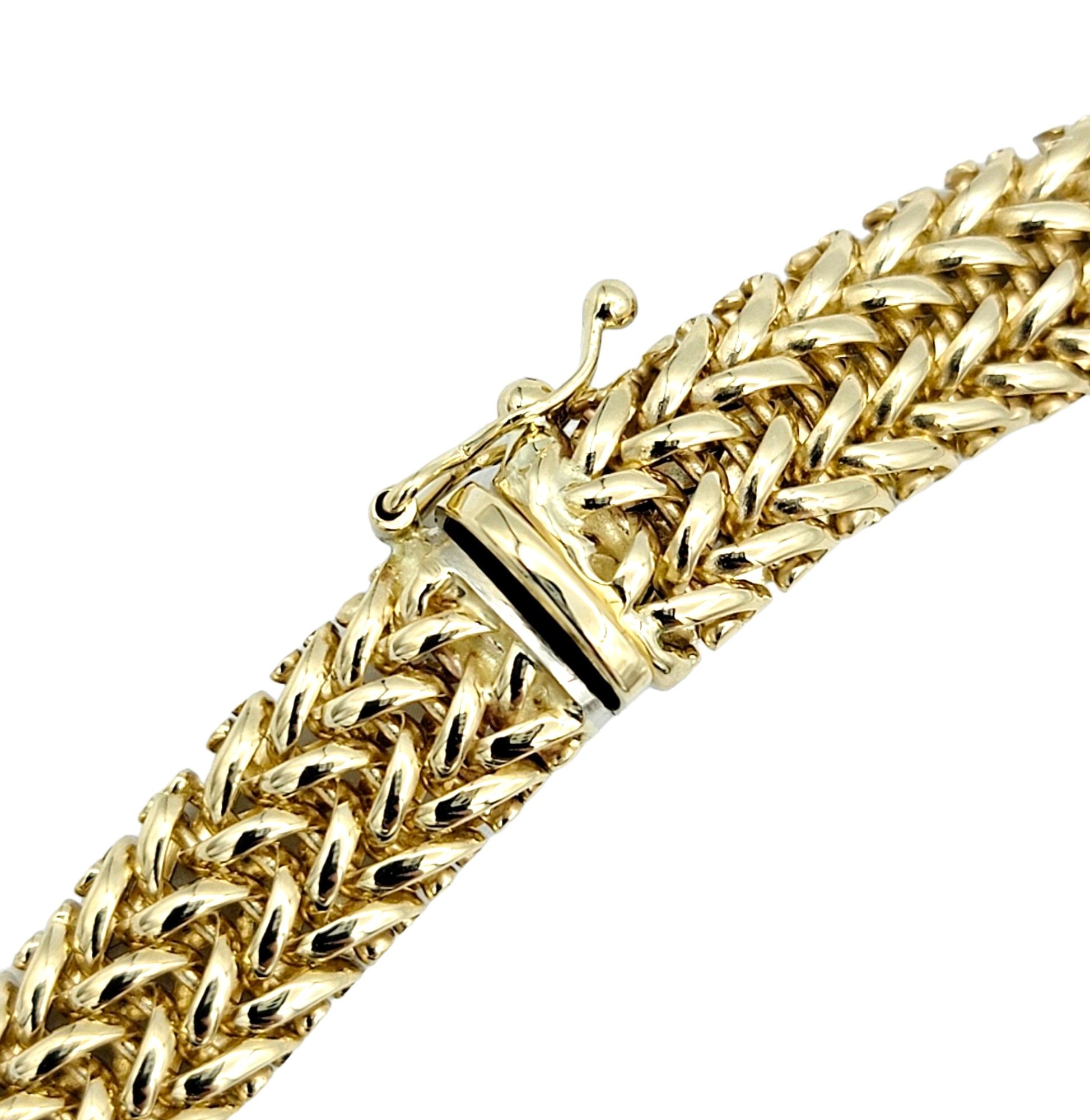 Round Cut 14 Karat Yellow Gold Woven Mesh Link Collar Necklace with 3 Diamond Stations  
